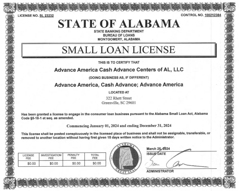 Alabama Installment Loans Advance America